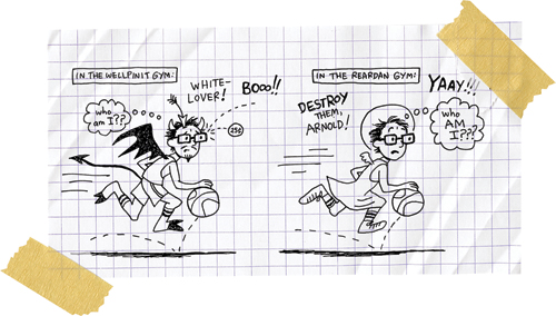 Cartoon from printed page 182 of the novel.